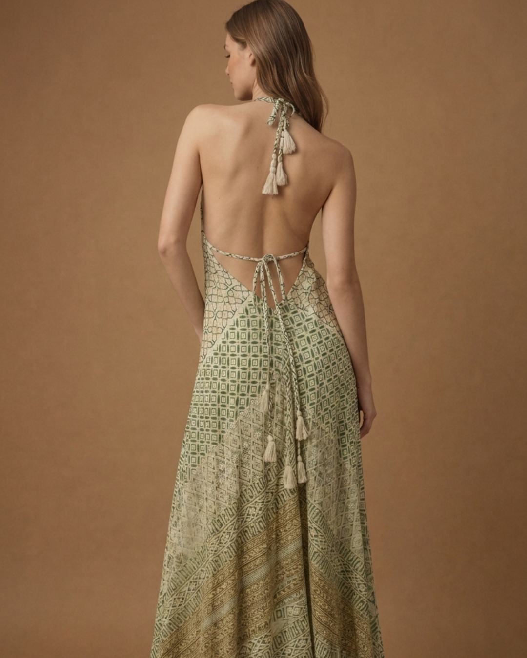 Backless Golden Hues Silk Long dress